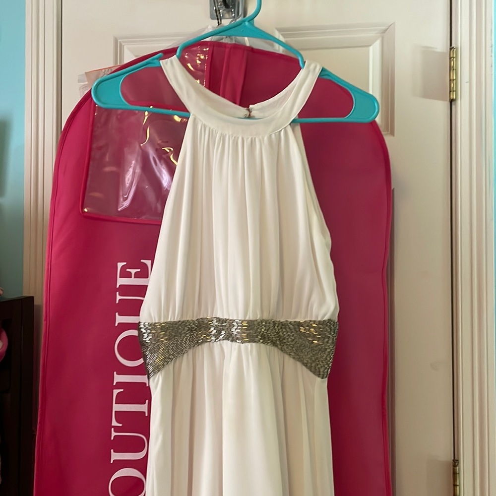 White and silver formal dress
